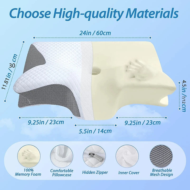 Memory Foam Neck Pillow – 2-in-1 Orthopedic Support for Pain Relief
