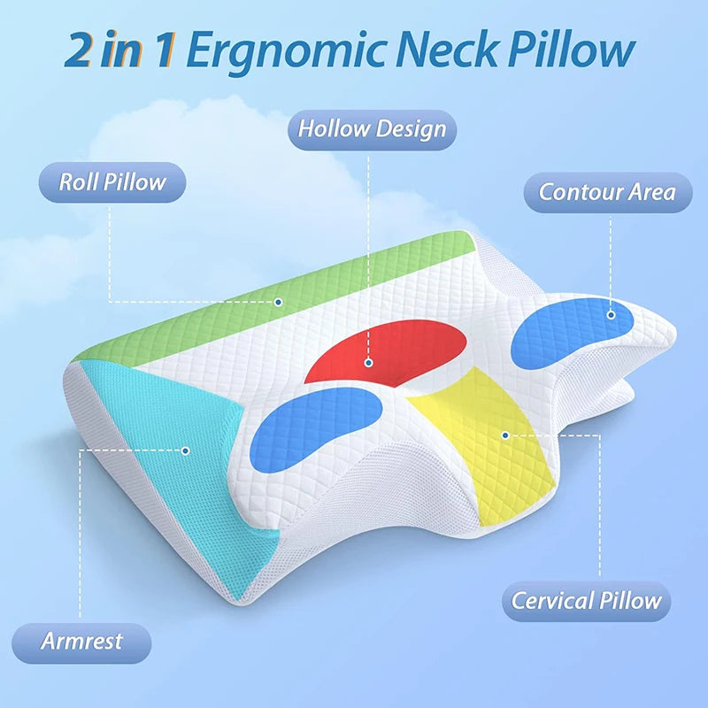 Memory Foam Neck Pillow – 2-in-1 Orthopedic Support for Pain Relief