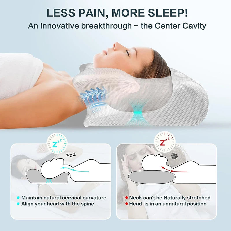 Memory Foam Neck Pillow – 2-in-1 Orthopedic Support for Pain Relief